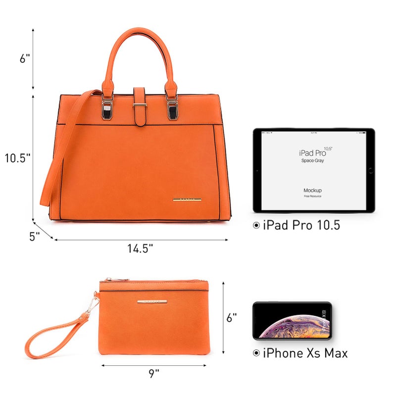 DASEIN Women's Handbag Flap-over Belt Shoulder Bag Top Handle Tote Satchel Purse Work Bag w/Matching Wristlet (Orange) - Image 4